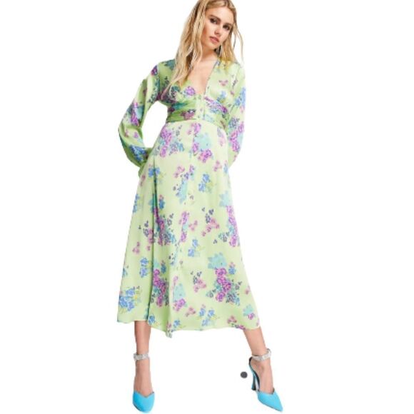 ASOS DESIGN button through midi tea dress with fluted sleeves  floral print. NWT - Picture 5 of 9
